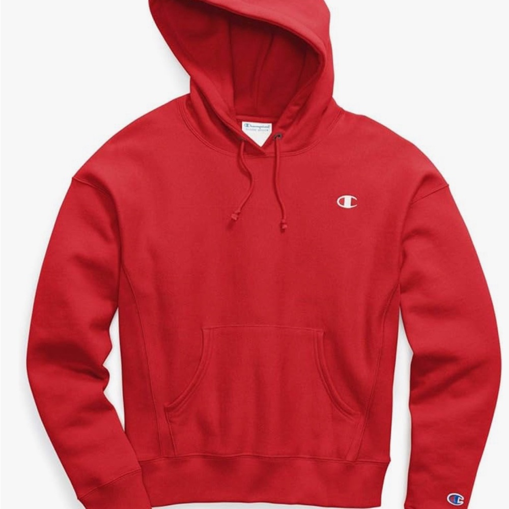 Unisex Authentic Champion Hoodie. Red comfortable hoodie.